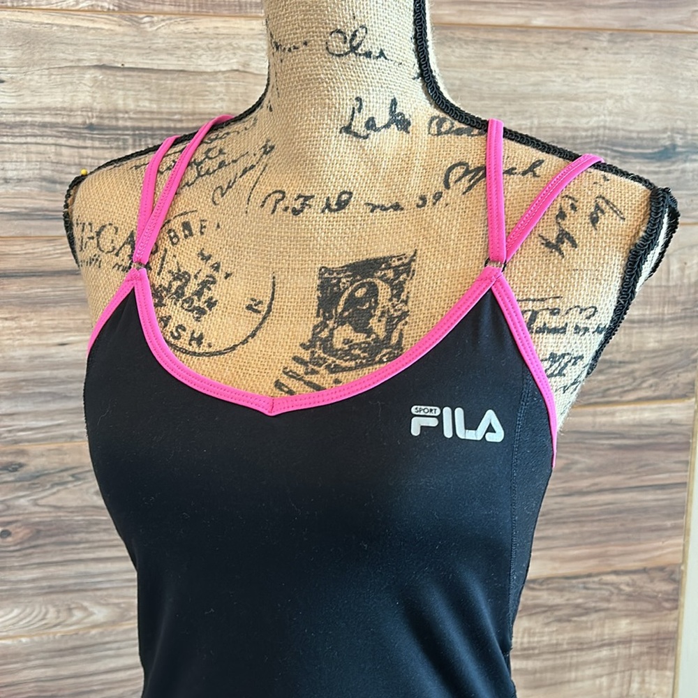 Fila black tank top with pink trim and straps - Picture 5 of 6